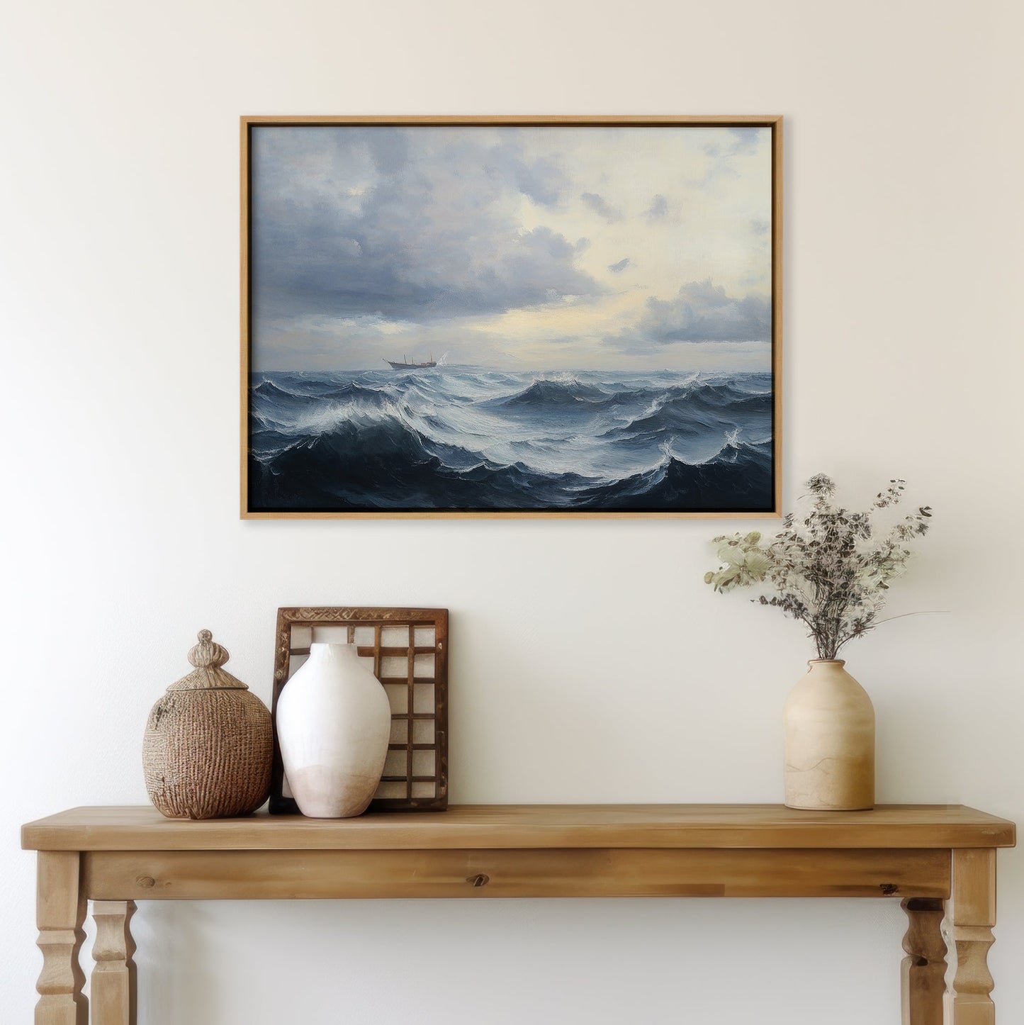 Drama of the Ocean: Stormy Seas Oil Painting for Coastal Home Decor