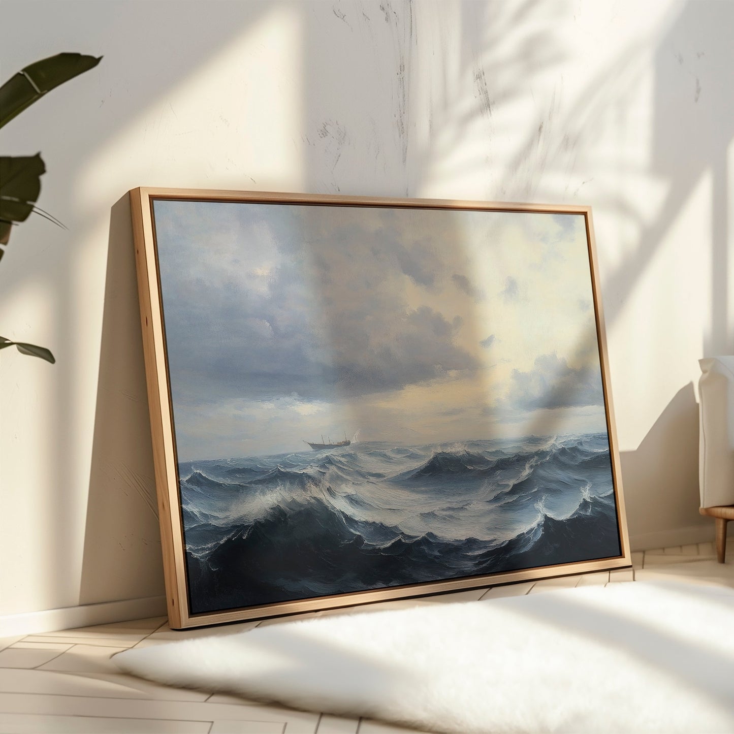 Drama of the Ocean: Stormy Seas Oil Painting for Coastal Home Decor