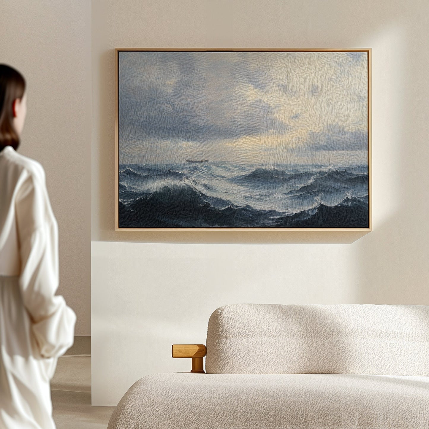 Drama of the Ocean: Stormy Seas Oil Painting for Coastal Home Decor