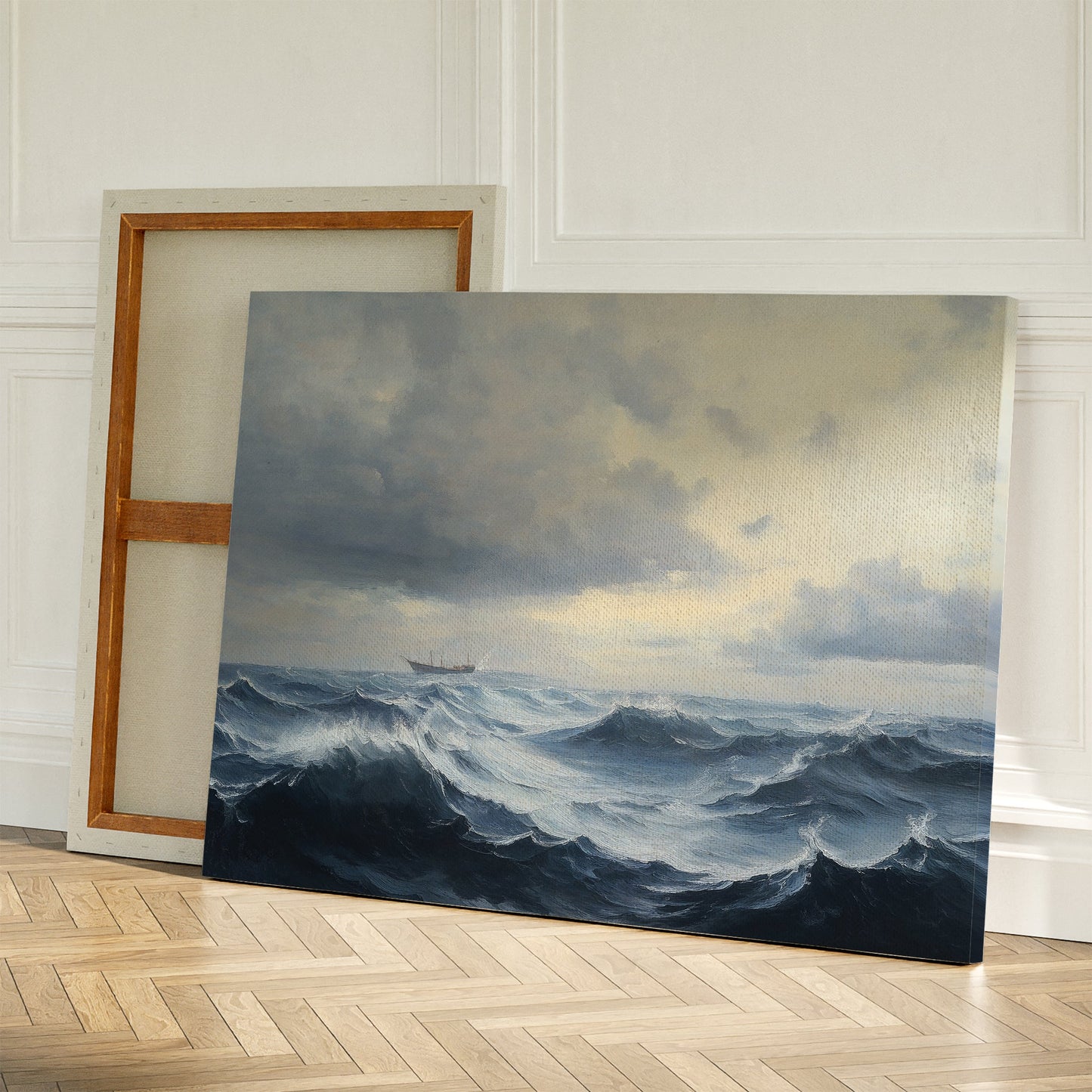 Drama of the Ocean: Stormy Seas Oil Painting for Coastal Home Decor