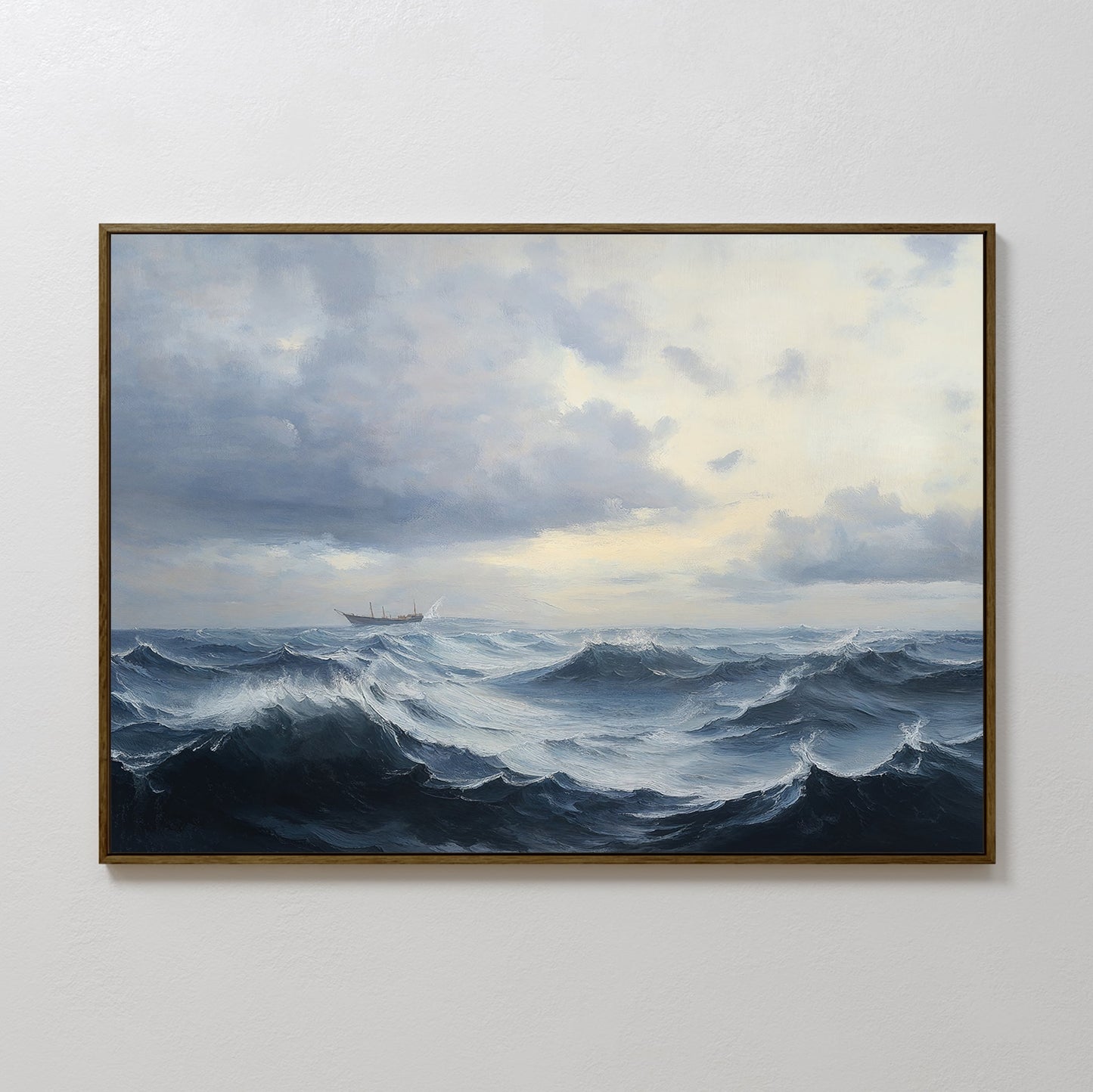 Drama of the Ocean: Stormy Seas Oil Painting for Coastal Home Decor