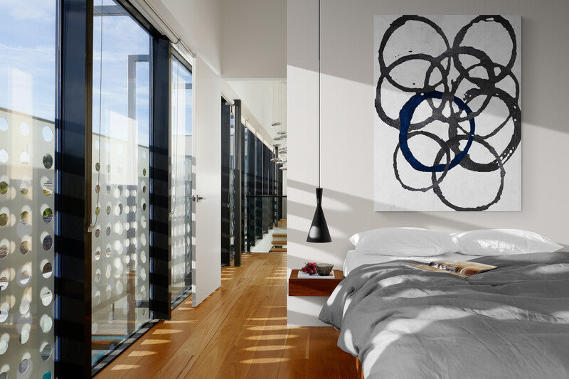 Abstract Black and White Circles Oil Painting for Modern Home Decor