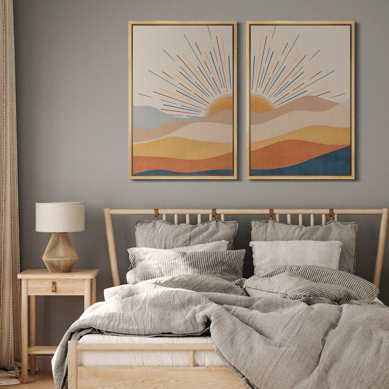 Sunrise and Sunset Abstract Desert Landscape Framed Canvas Wall Art Decor
