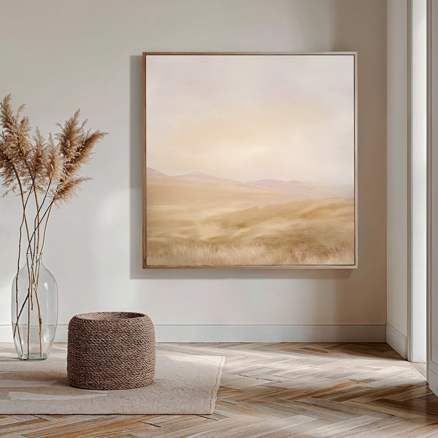 Serene Sunlit Meadows Abstract Oil Painting for Tranquil Home Decor