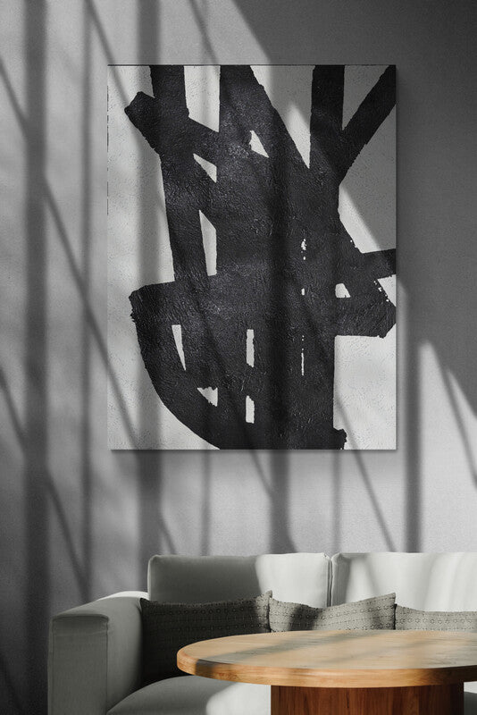 Abstract Black and White Oil Painting - Modern Wall Art for Elegant Interiors