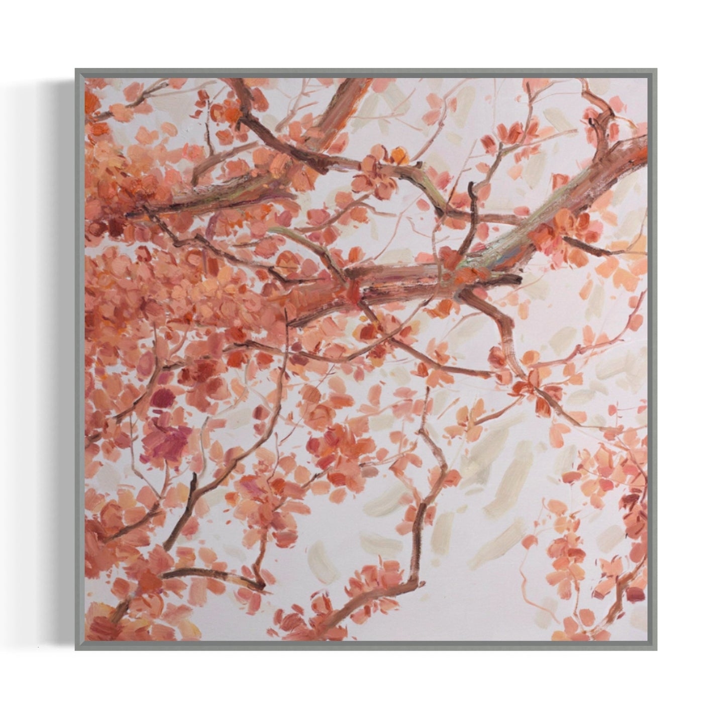 Blossoming Serenity: Elegant Oil Painting of Delicate Pink Flowers
