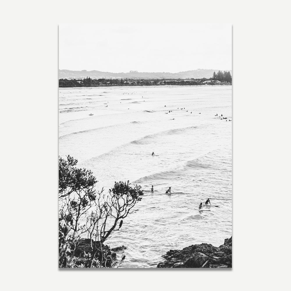 Black and White Coastal Art - Wategos Beach & The Pass Surfers Duo