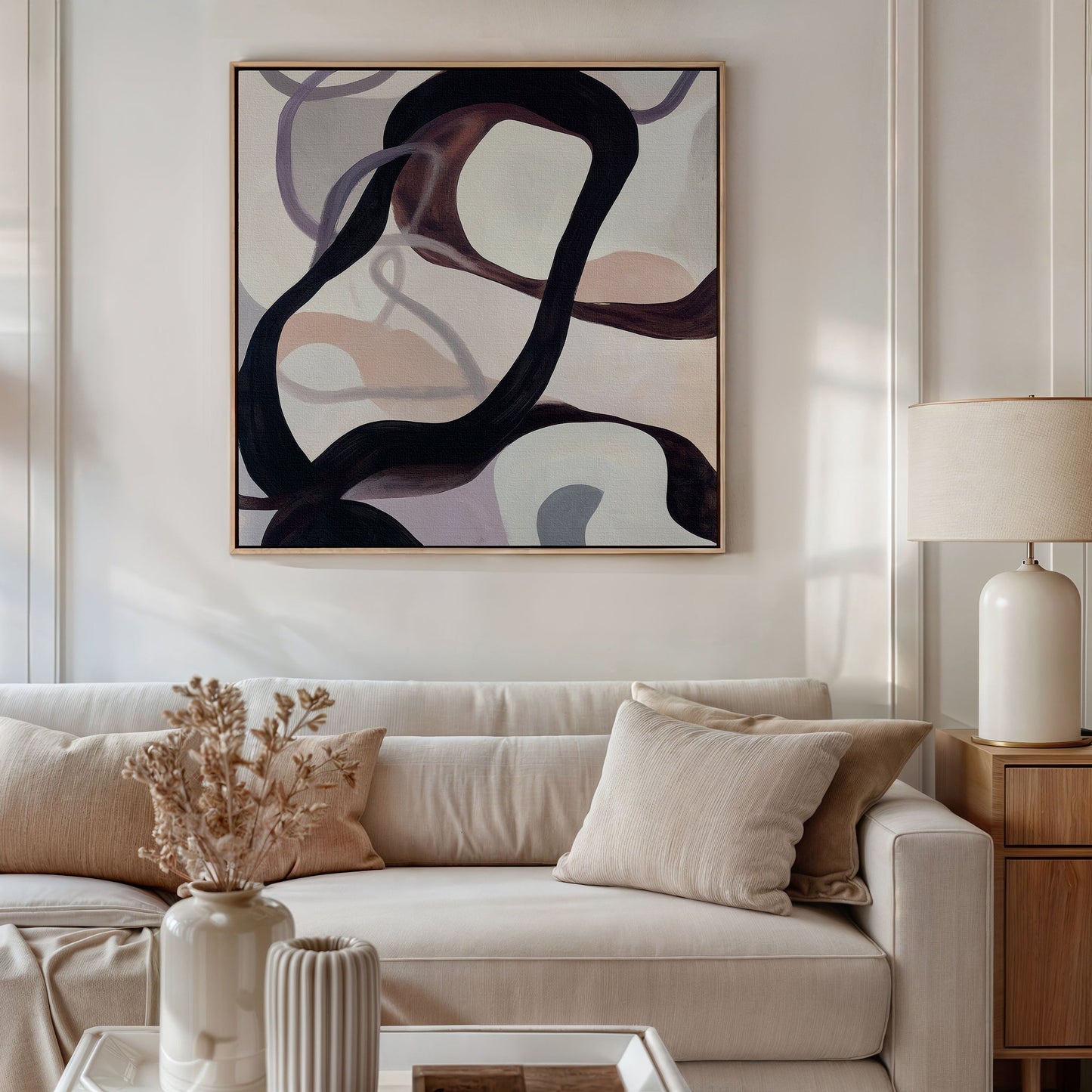 Abstract Wavy Lines Canvas Art for Modern Home Decor
