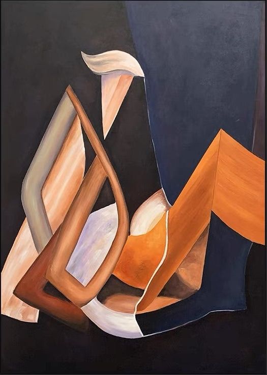 Abstract Oil Painting: Contemplative Harmony and Bold Form Exploration
