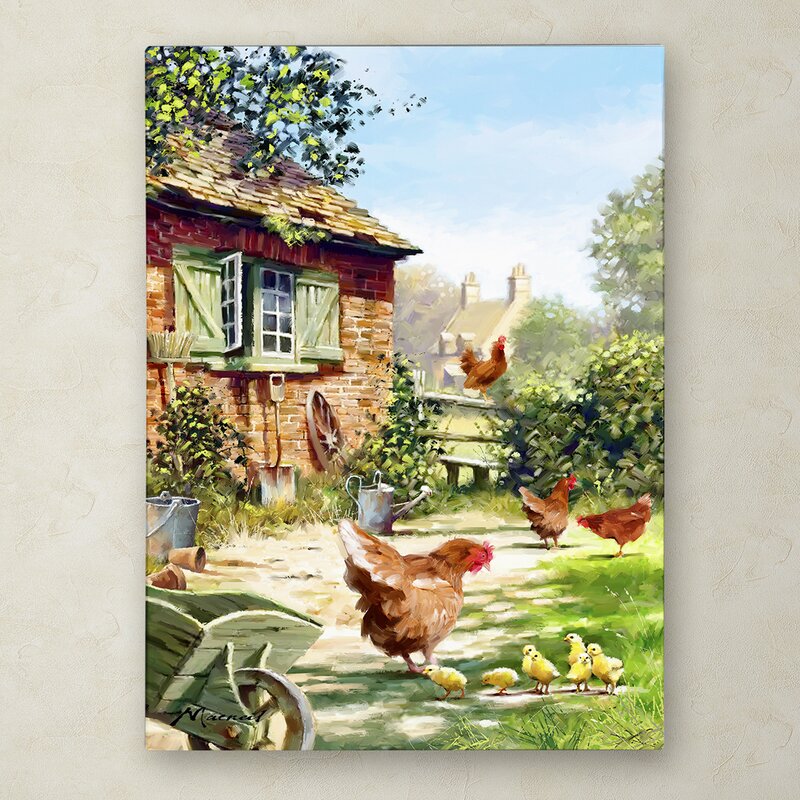 Charming Oil Painting of Chickens and Hens in a Serene Farmyard Setting