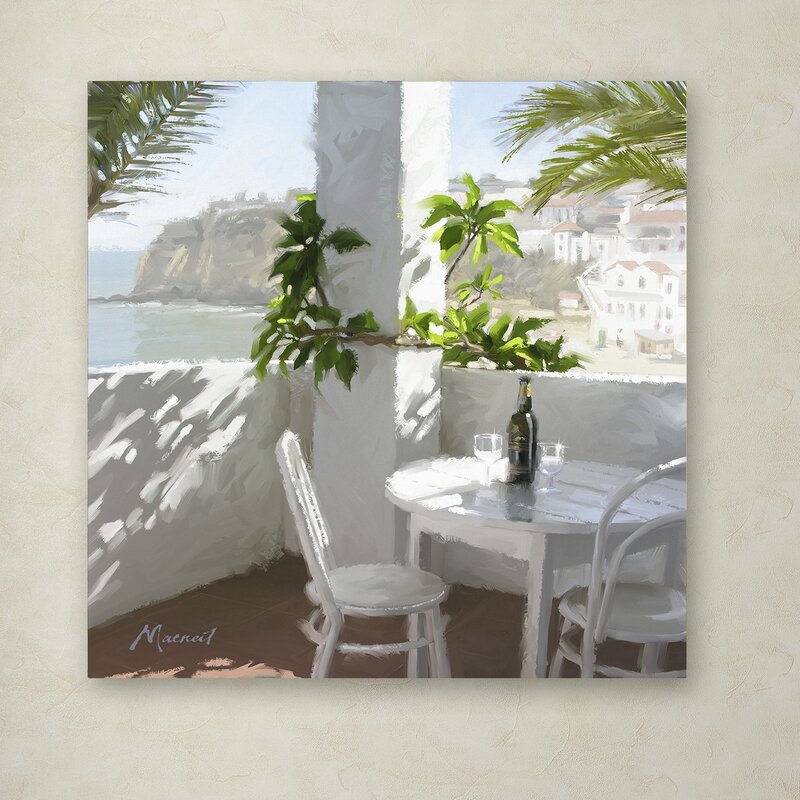 Mediterranean Café: Charming Oil Painting of Coastal Dining Scene