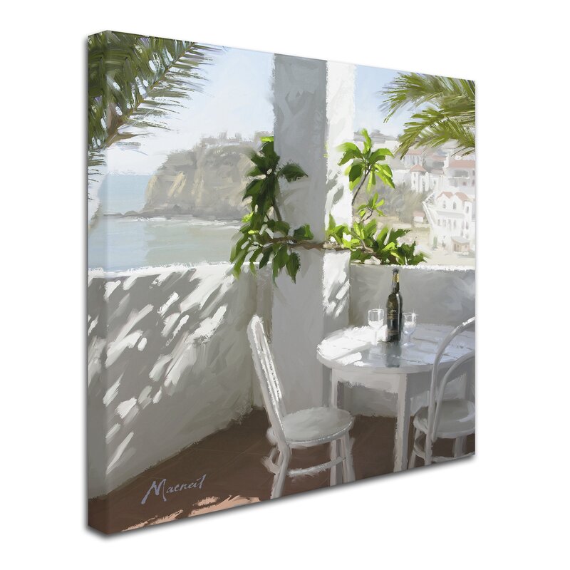 Mediterranean Café: Charming Oil Painting of Coastal Dining Scene