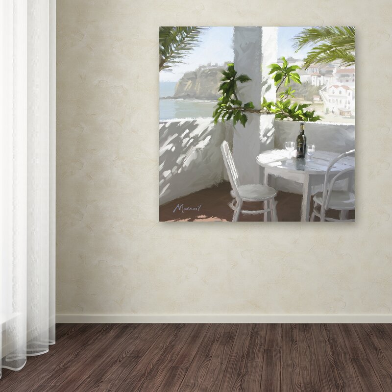 Mediterranean Café: Charming Oil Painting of Coastal Dining Scene