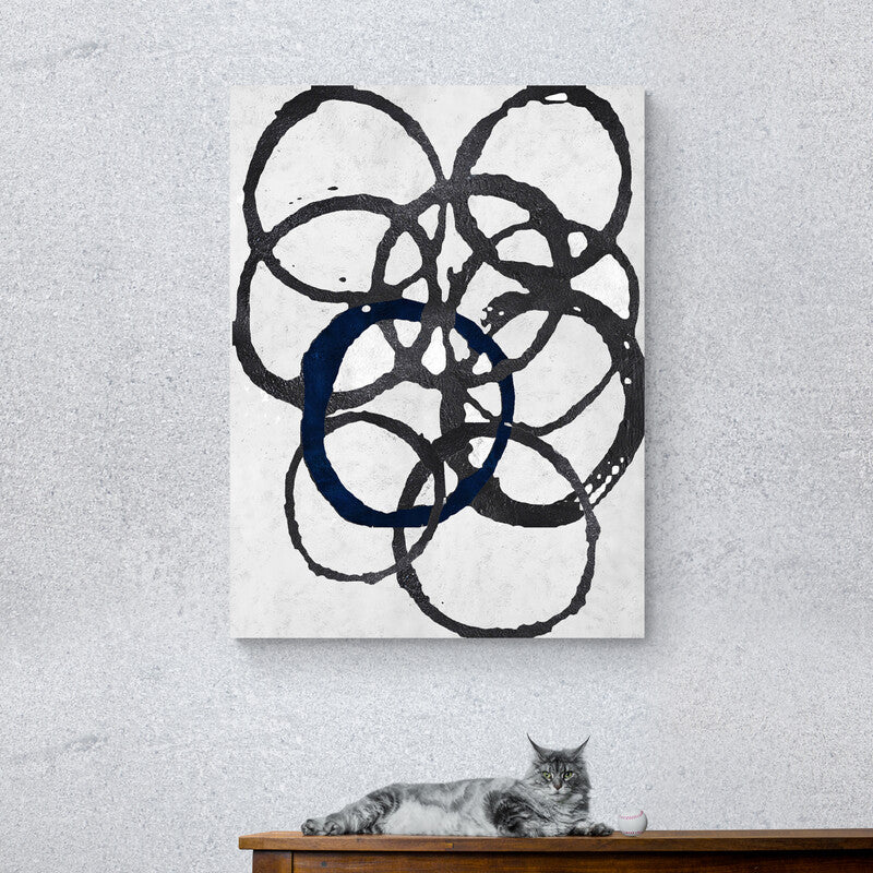 Abstract Black and White Circles Oil Painting for Modern Home Decor