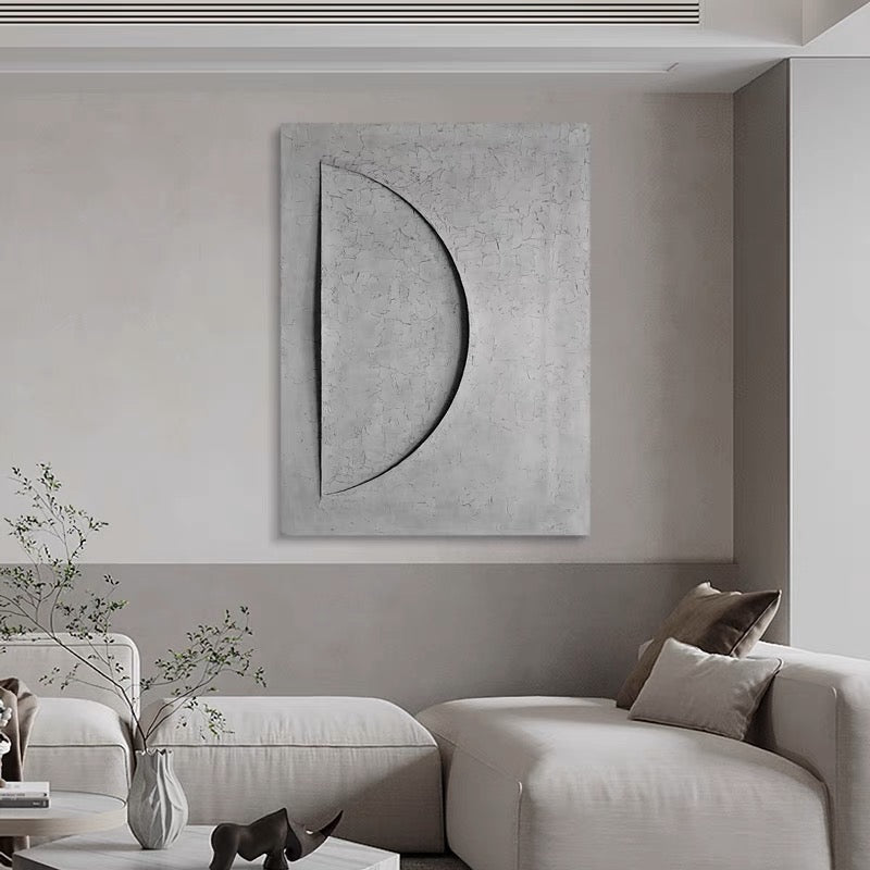 Contemporary Grey Moon Abstract Oil Painting for Modern Home Decor