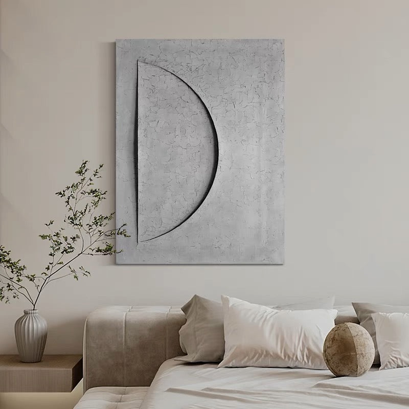 Contemporary Grey Moon Abstract Oil Painting for Modern Home Decor