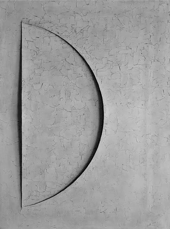 Contemporary Grey Moon Abstract Oil Painting for Modern Home Decor