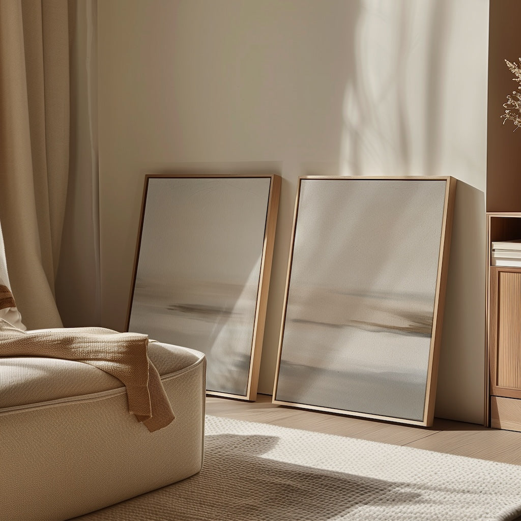 Serene Abstract Oil Paintings Duo for Calming Home Decor