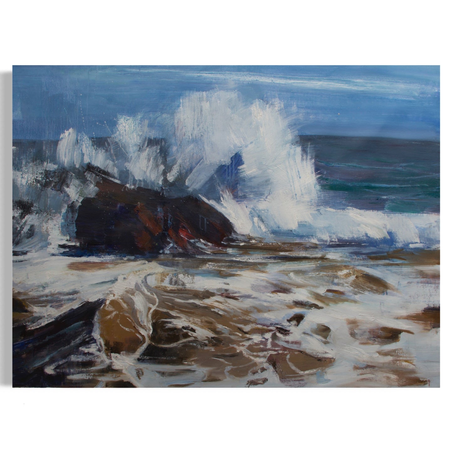 Dynamic Seascape Oil Painting with Waves and Rocks