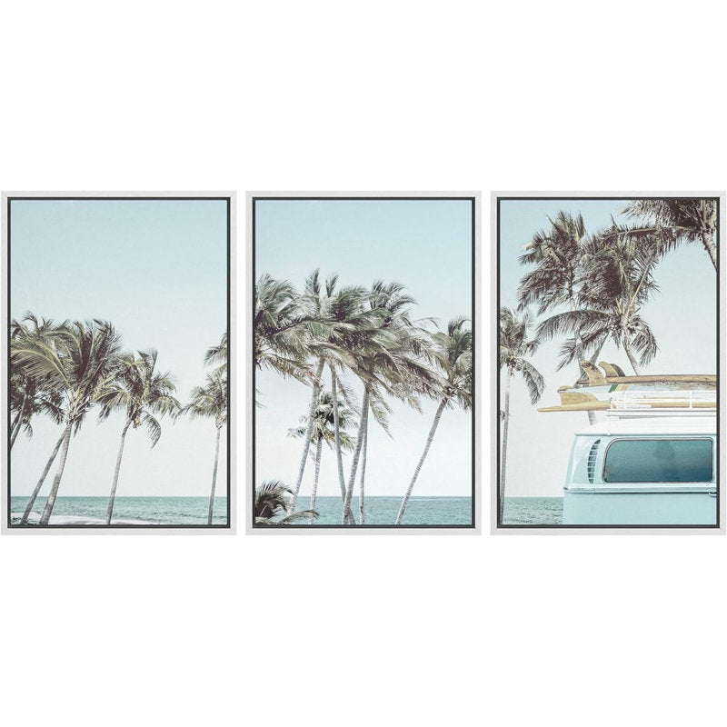Tropical Palm Tree Road Trip Canvas Art - Beach Vacation Framed Wall Decor