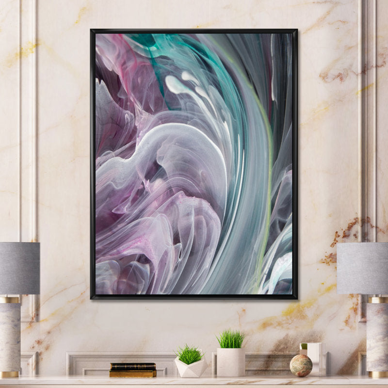 Turquoise and Purple Flowing Abstract Oil Painting for Modern Decor