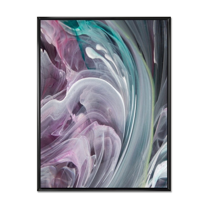 Turquoise and Purple Flowing Abstract Oil Painting for Modern Decor