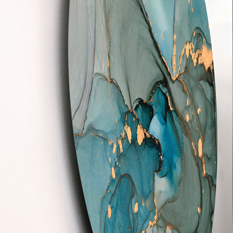 Turquoise and Gold Abstract Marble Wall Art for Elegant Home Décor
