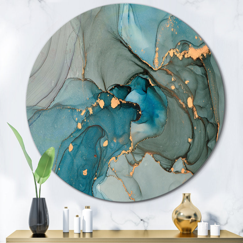 Turquoise and Gold Abstract Marble Wall Art for Elegant Home Décor