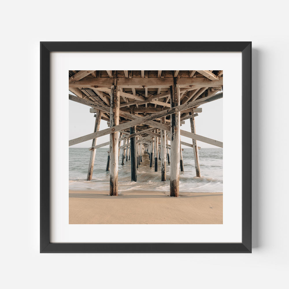 Coastal Serenity: Tranquil Ocean View Beneath Rustic Pier Oil Painting