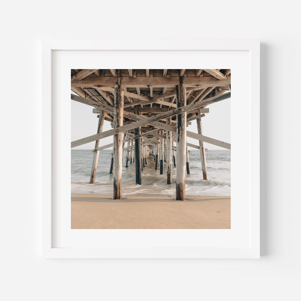Coastal Serenity: Tranquil Ocean View Beneath Rustic Pier Oil Painting