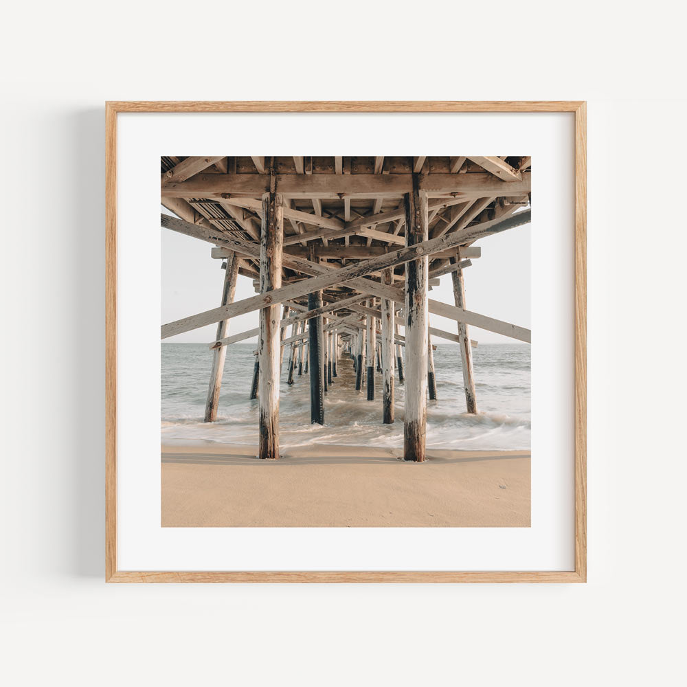 Coastal Serenity: Tranquil Ocean View Beneath Rustic Pier Oil Painting