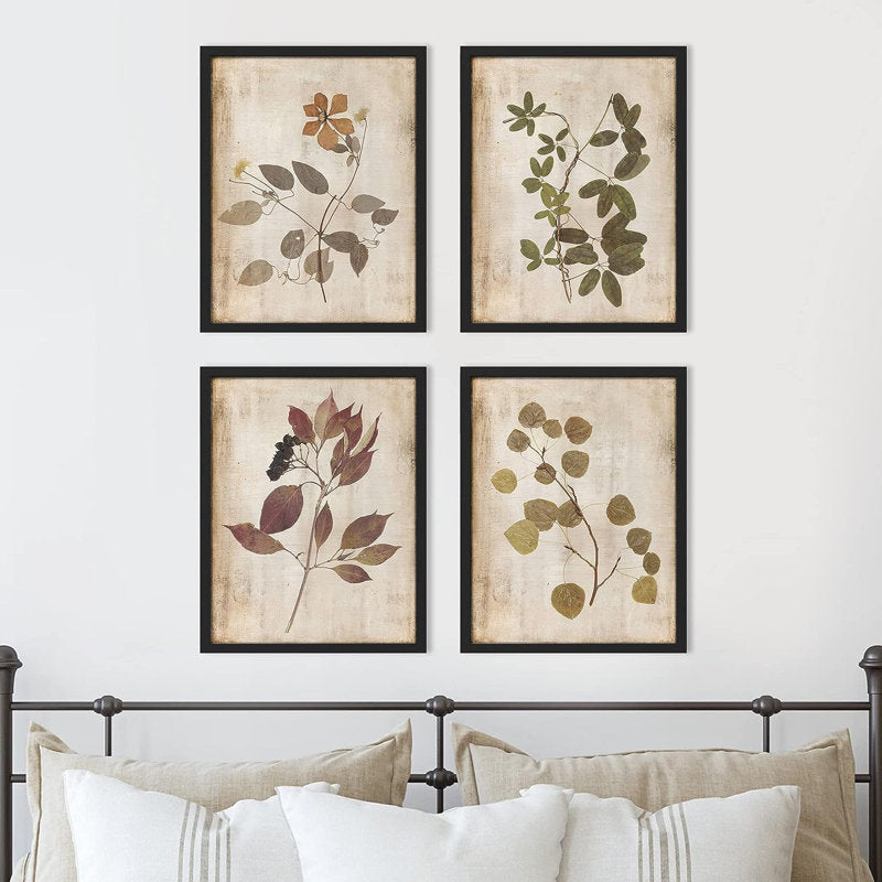 Framed Autumn Wildflower Wall Art Set - Botanical Nature Prints for Home Decor