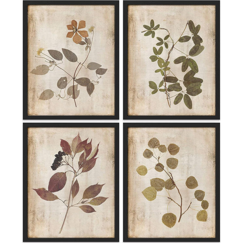 Framed Autumn Wildflower Wall Art Set - Botanical Nature Prints for Home Decor