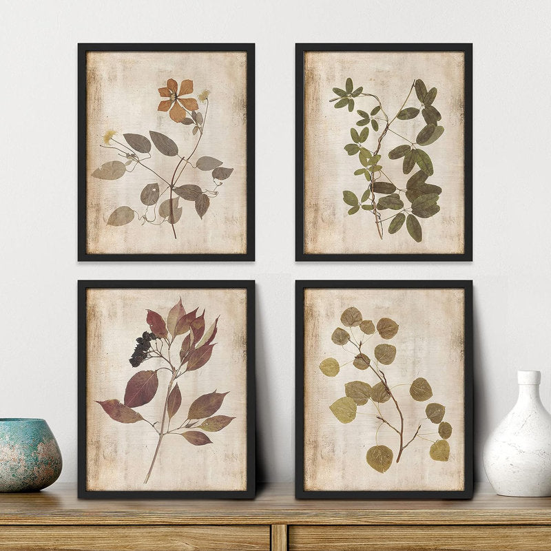 Framed Autumn Wildflower Wall Art Set - Botanical Nature Prints for Home Decor