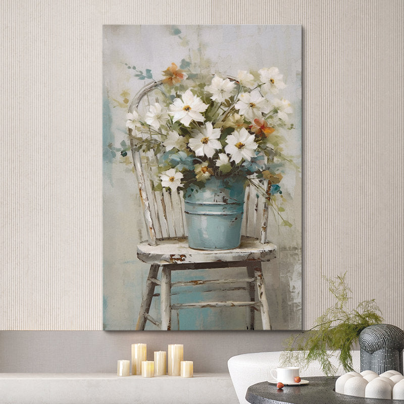 Vibrant White Daisy Floral Oil Painting | French Country Wall Art for Home Decor