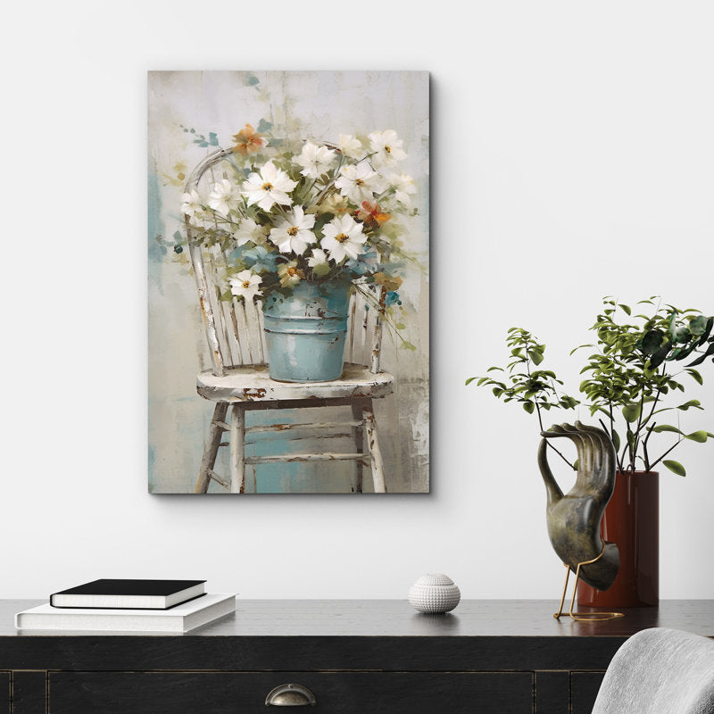 Vibrant White Daisy Floral Oil Painting | French Country Wall Art for Home Decor
