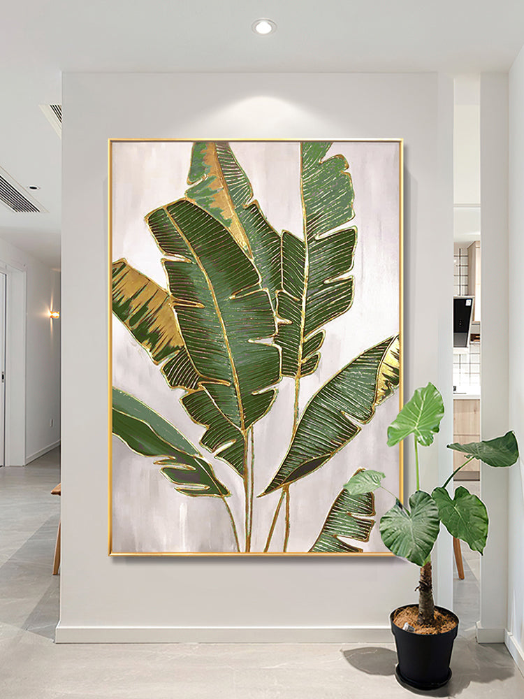 Gold Palm Leaves California Style Abstract Oil Painting