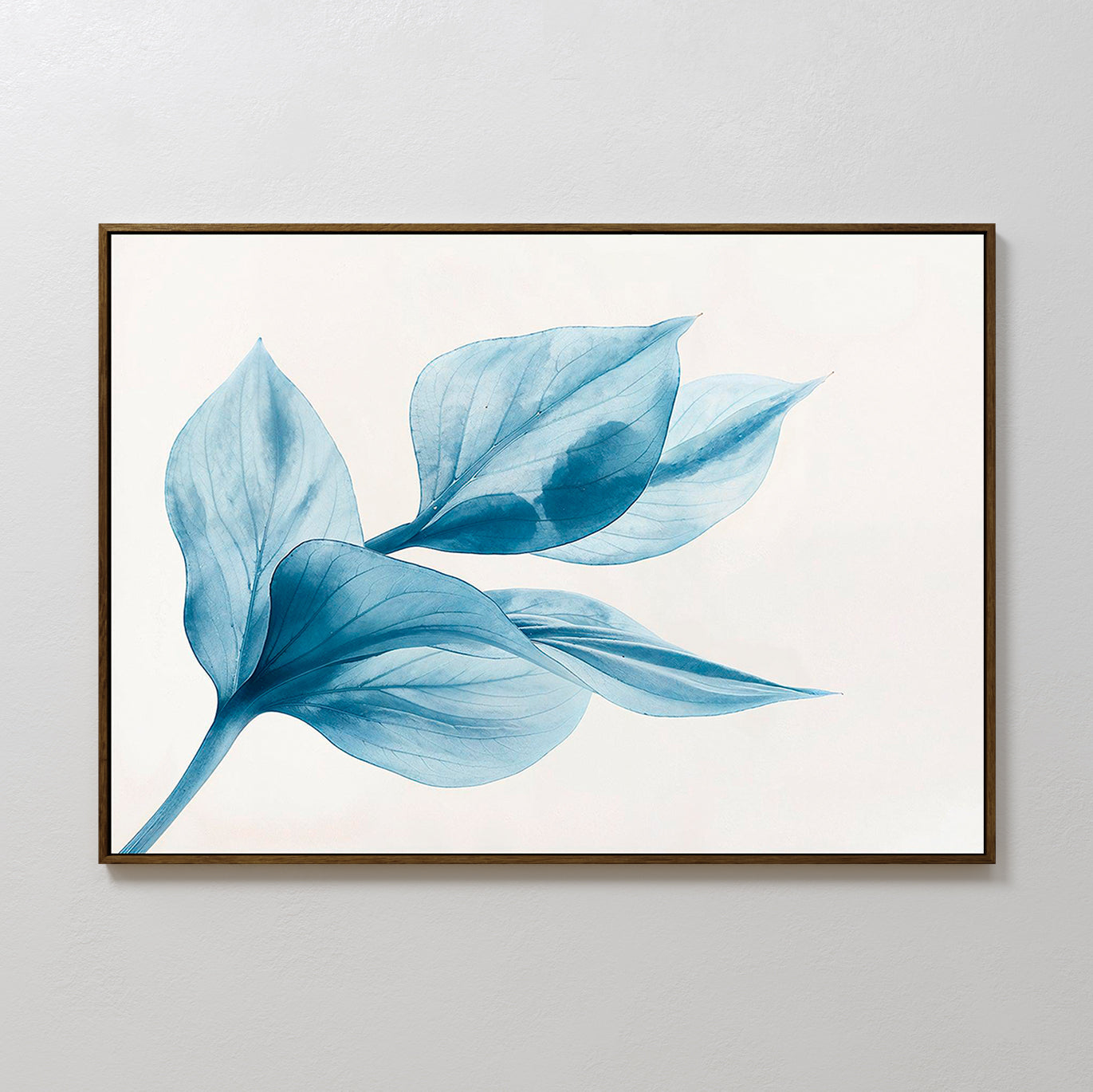 Blue Abstract Leaf Oil Painting for Modern Home Decor
