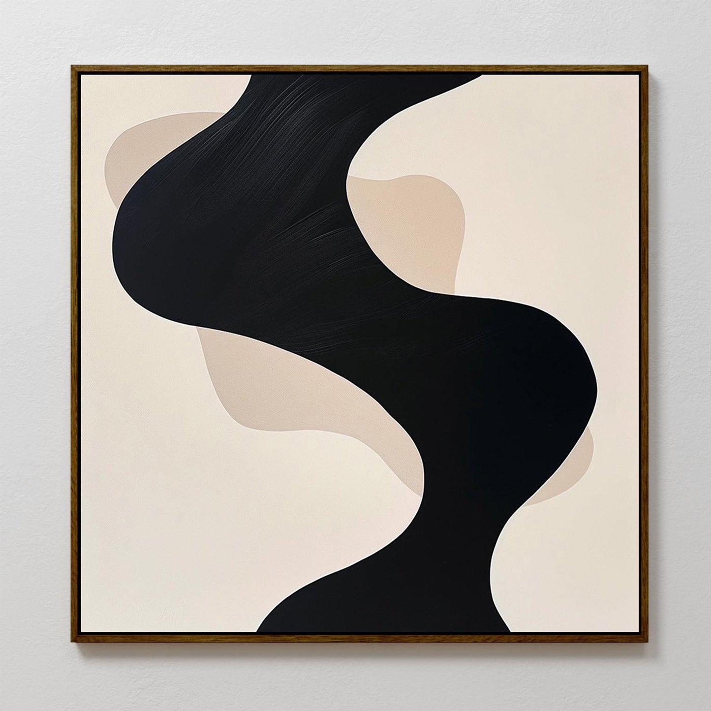 Black and Beige Abstract Oil Painting for Modern Home Decor