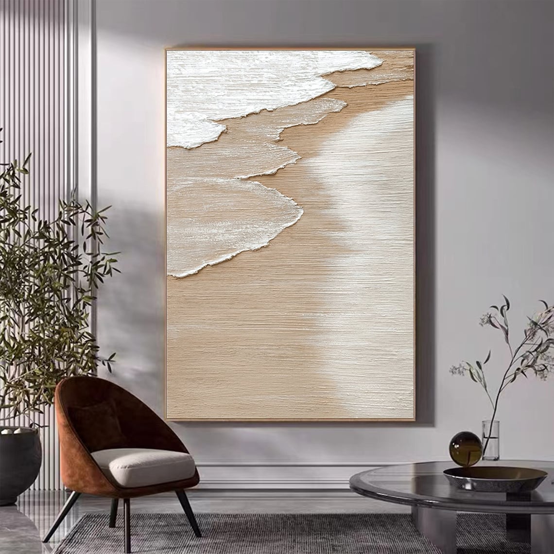 Serene Beach Waves Oil Painting for Tranquil Home Decor