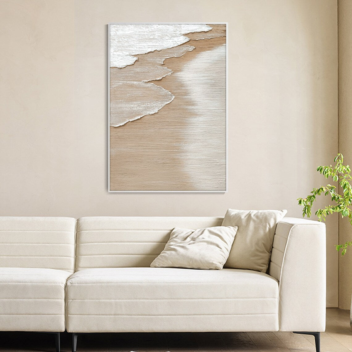Serene Beach Waves Oil Painting for Tranquil Home Decor