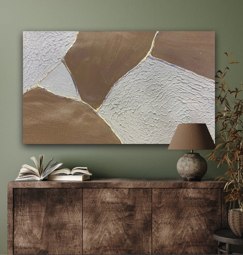Elegant Metallic Geode Oil Painting for Modern Home Décor