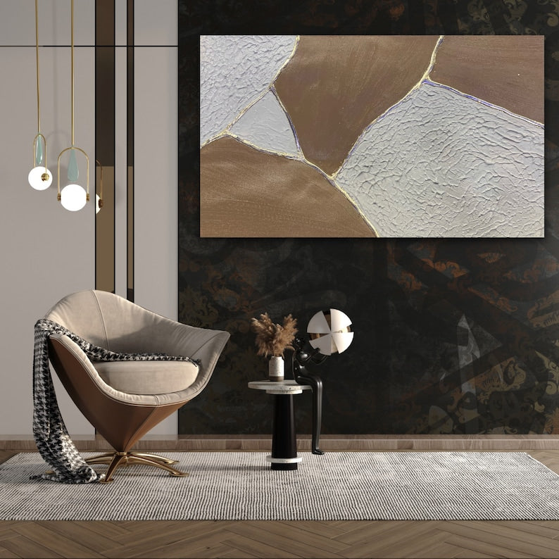 Elegant Metallic Geode Oil Painting for Modern Home Décor
