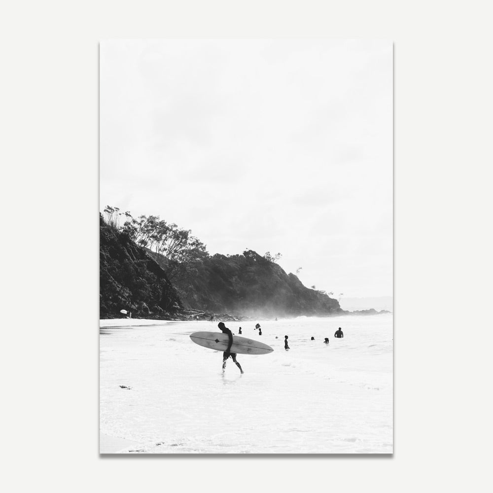 Black and White Coastal Art - Wategos Beach & The Pass Surfers Duo