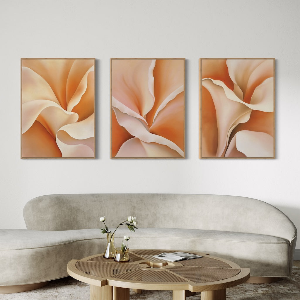 Elegant Floral Triptych Oil Painting for Modern Home Decor
