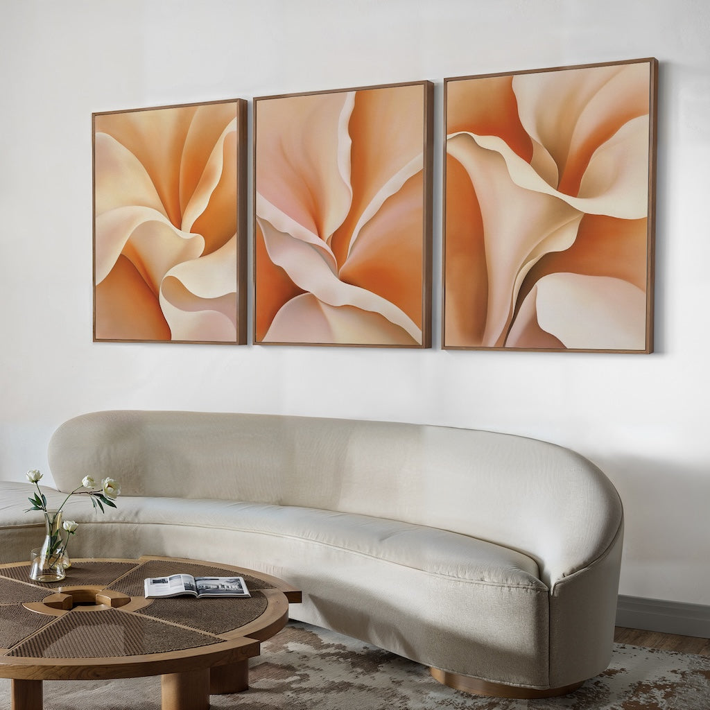 Elegant Floral Triptych Oil Painting for Modern Home Decor