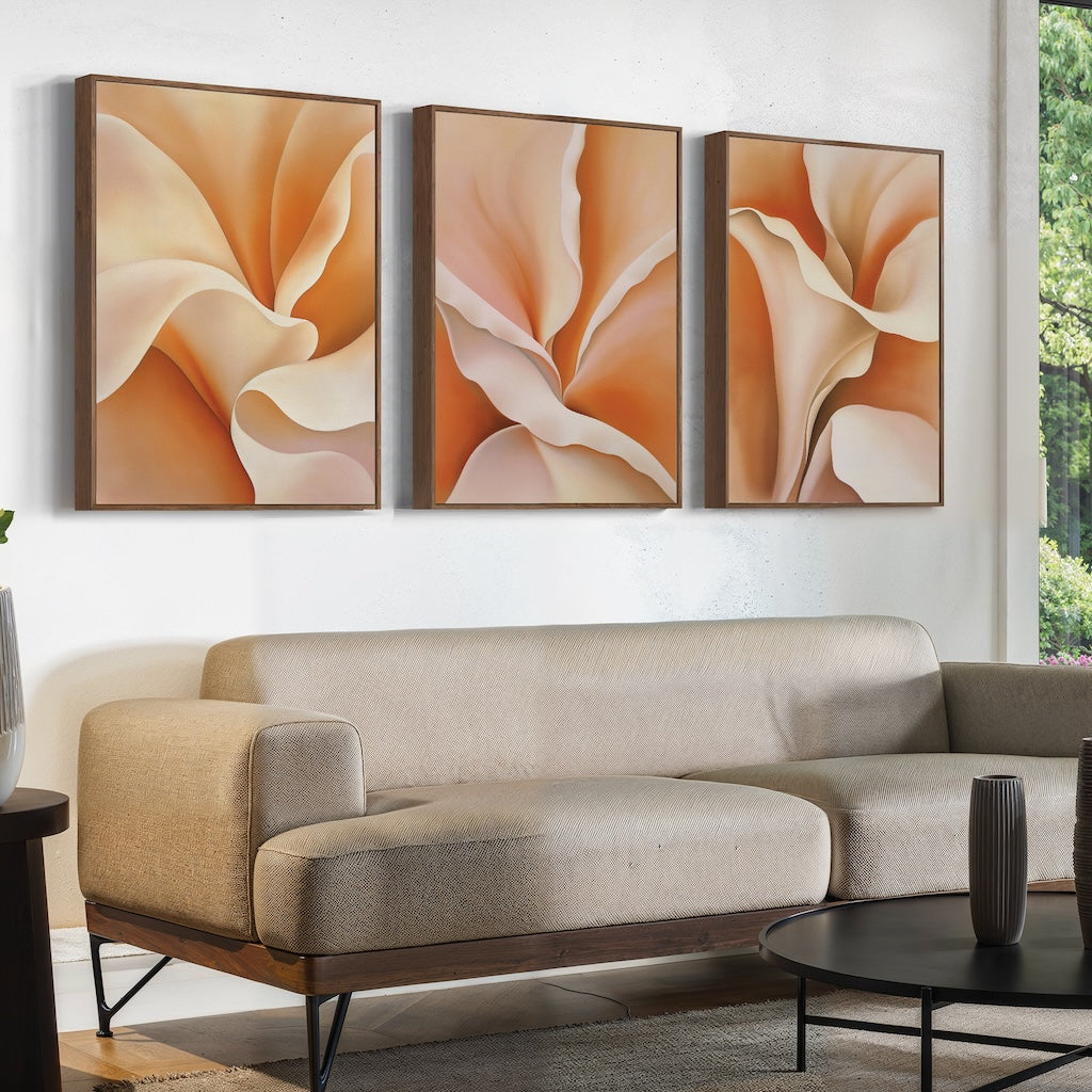 Elegant Floral Triptych Oil Painting for Modern Home Decor