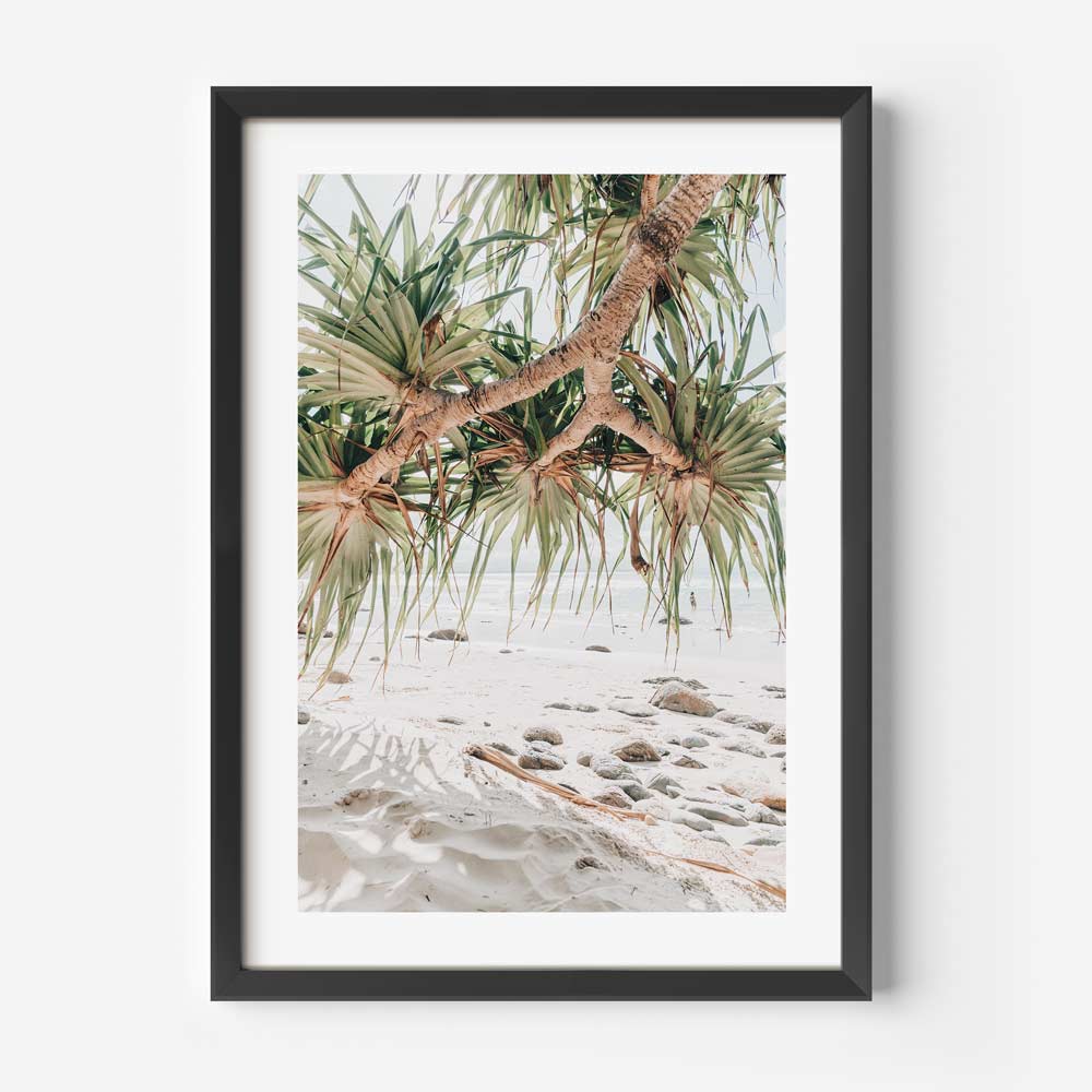 Coastal Serenity: Pristine Beach and Pandanus Oil Painting