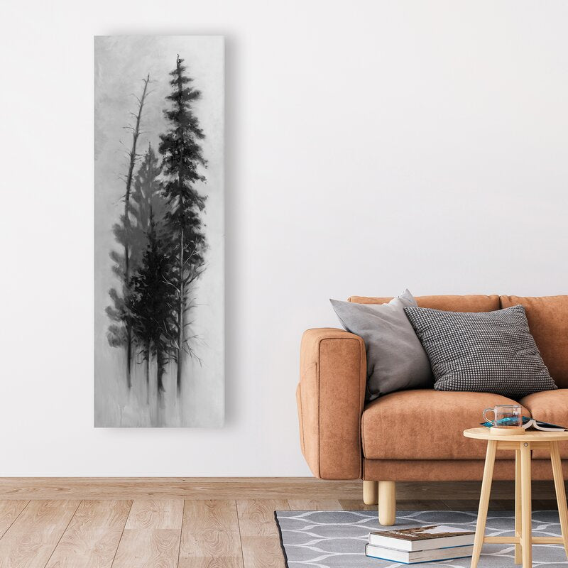 Elegant Silhouette of Trees in Monochrome Oil Painting for Modern Decor