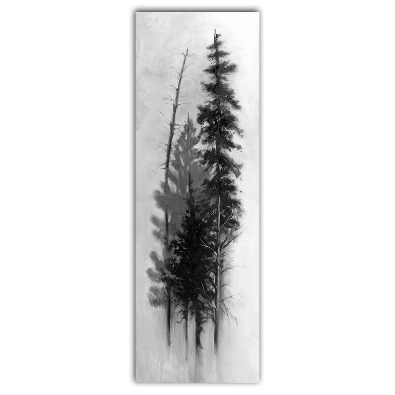 Elegant Silhouette of Trees in Monochrome Oil Painting for Modern Decor